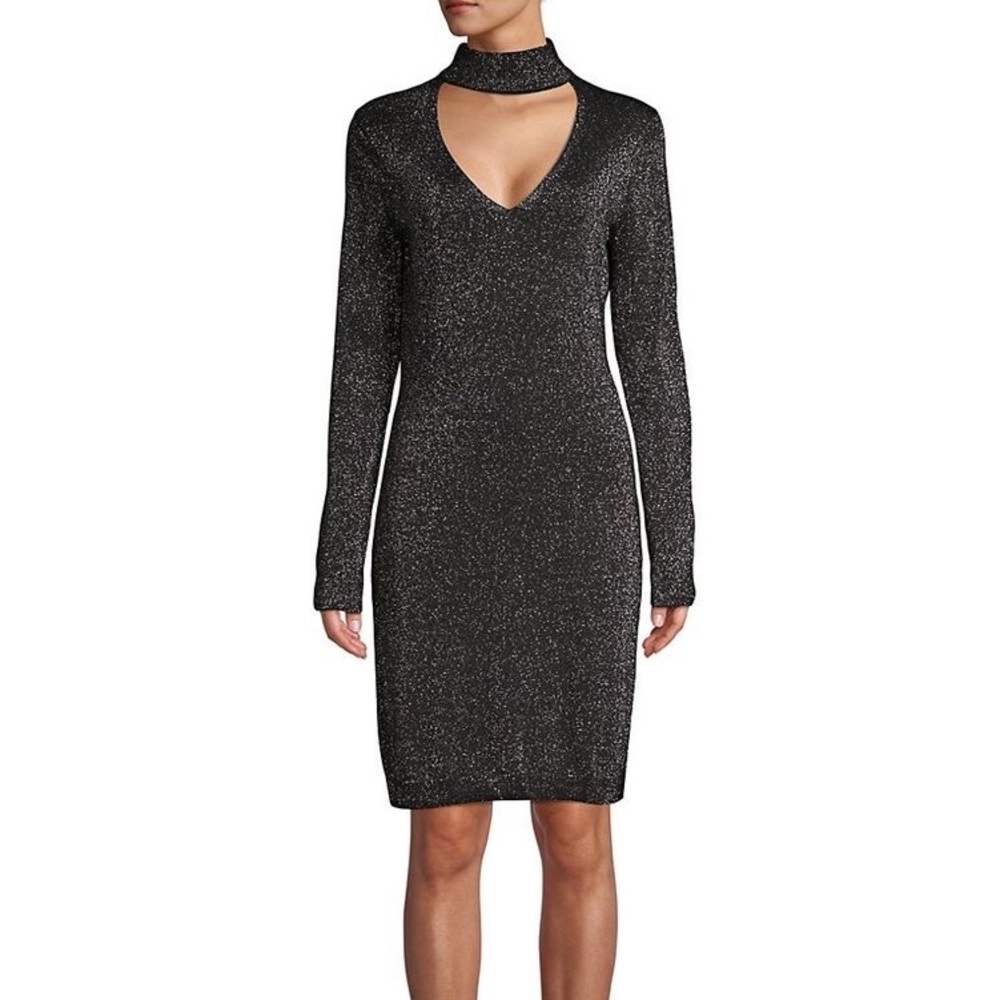 MICHAEL Michael Kors Glitter Choker Sweater Dress Sz. Large Long Sleeve Metallic